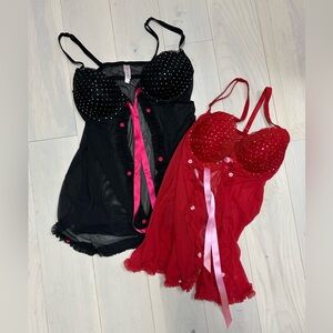 Elegant Valentine Day! Black and Red Lingerie Set